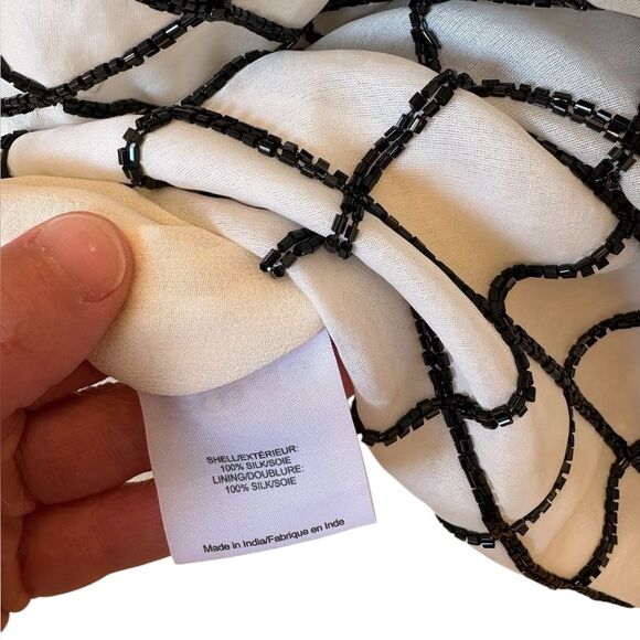 Tory Burch Madeline Gown Silk Ivory Black Navy Beaded Evening Gown Size 10 New - Picture 14 of 16